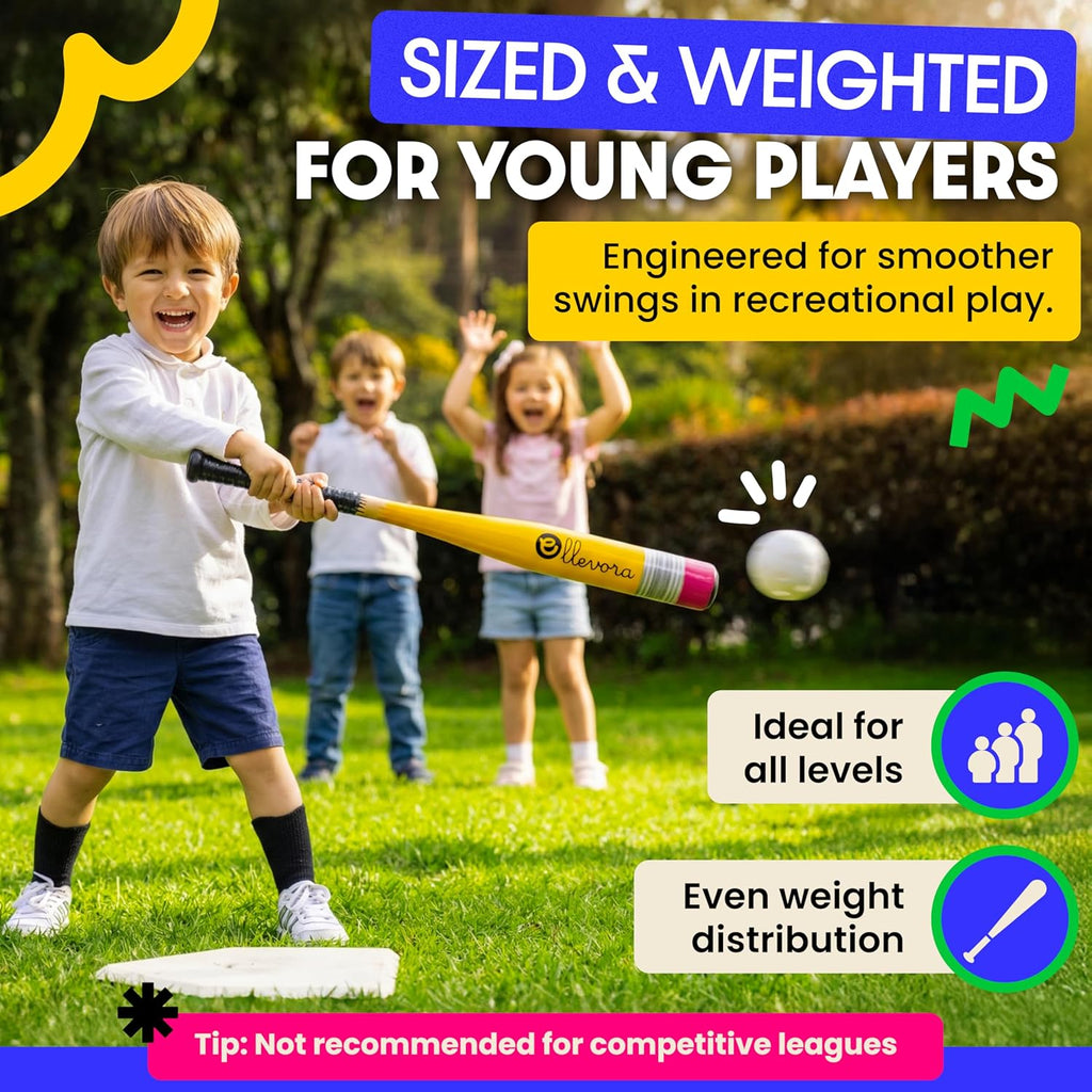 Pencil Bat - Plastic Youth Baseball Bat and Ball Set - Reinforced Durable Barrel ~29" - Backyard Baseball Games Gift - Balanced Weight - Easy to Swing