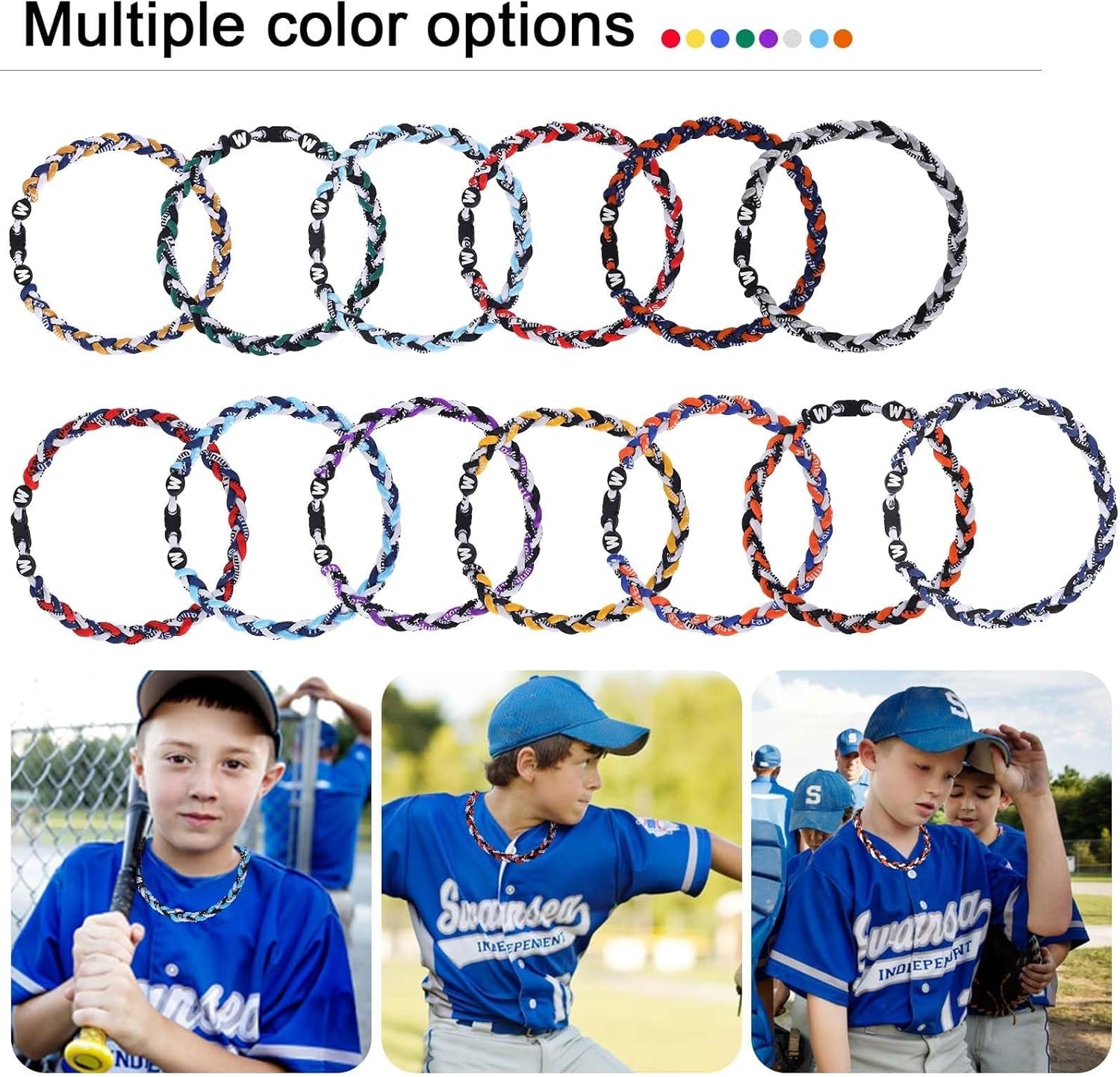 Premium 18Inch Baseball Necklace W/Nylon Tri-Braided Rope Tornado Design