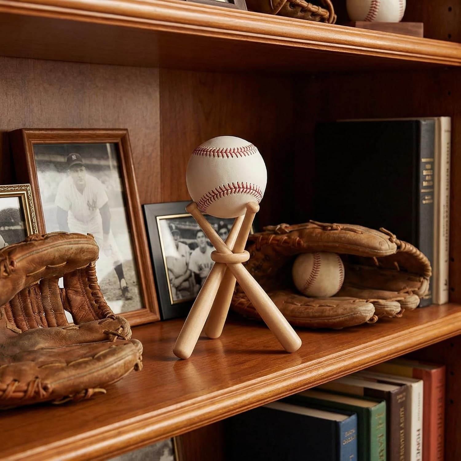 Baseball Stand Holders Balls Display Bat Wooden Stand Holder Display Centerpieces Tables for Baseball Sports Lover(1 Pack)