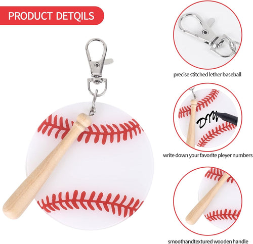 Baseball Softball Sports DIY Keychain : 12 Set Acrylic Keychain Kit with Mini Baseball Softball Bat