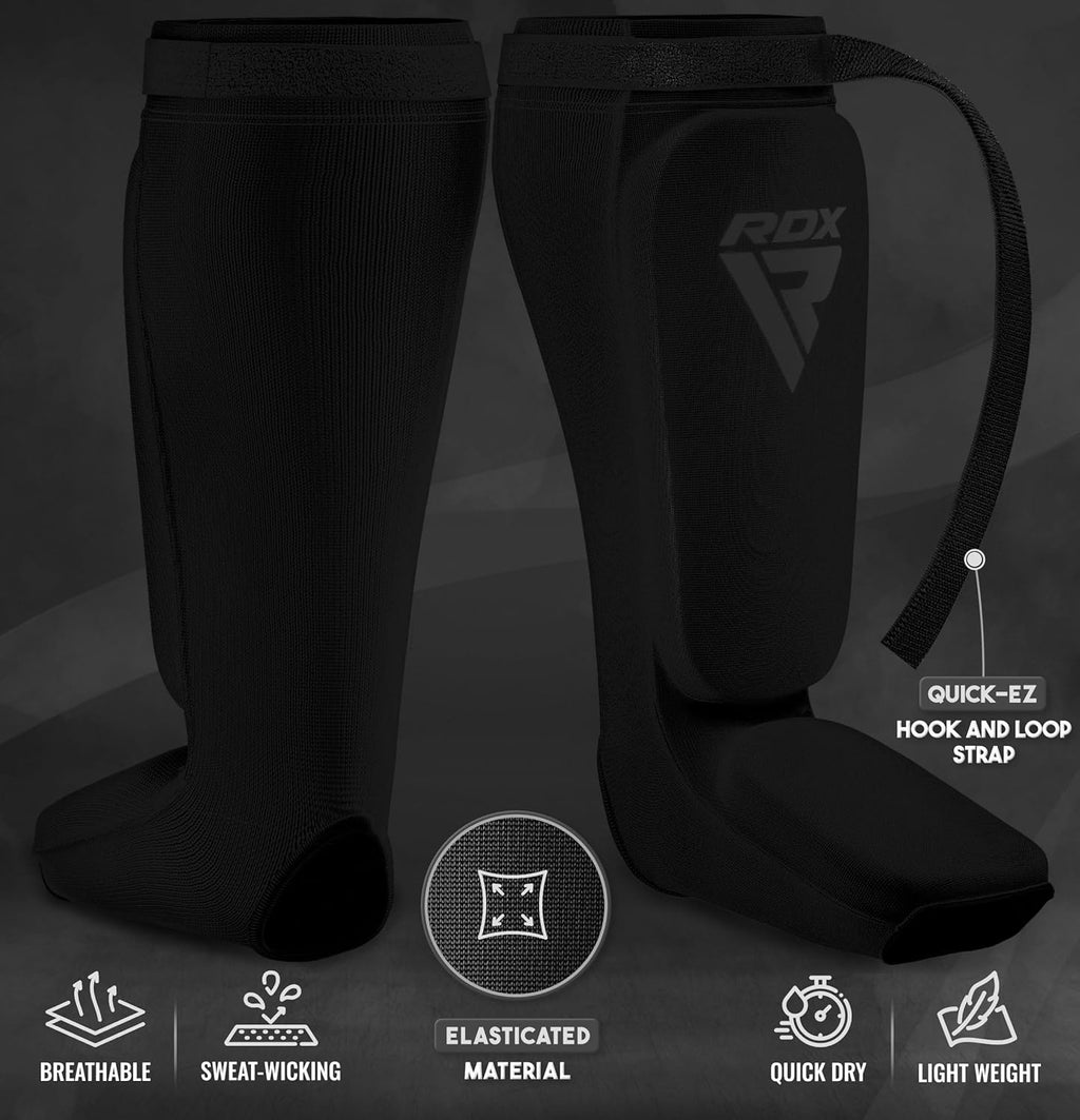Shin Guards Kickboxing Muay Thai, SATRA Approved, MMA Leg Instep Protection Pads, Sparring Training Martial Arts Boxing, Elasticated Padded Protector, Karate BJJ Taekwondo Gear, Men Women