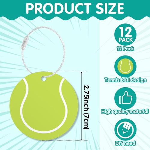 12Pcs Tennis Luggage Tags Fortravel Suitcases Labels with Metal Ring 2.75In Tennis Keychain PVC Name Id and DIY Pocket Hug Card,Backpack Charms for Men Women Travel Bag Suitcase