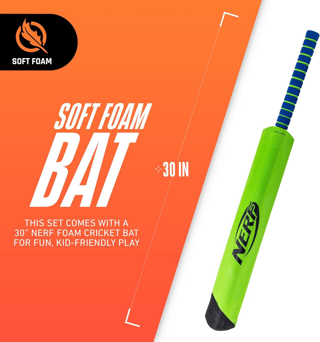 Foam Cricket Set - Full Starter Cricket with 30" Bat, (2) Foam Balls + (3) Plastic Wickets - Perfect for Adults, Kids + Beginners - Full Set