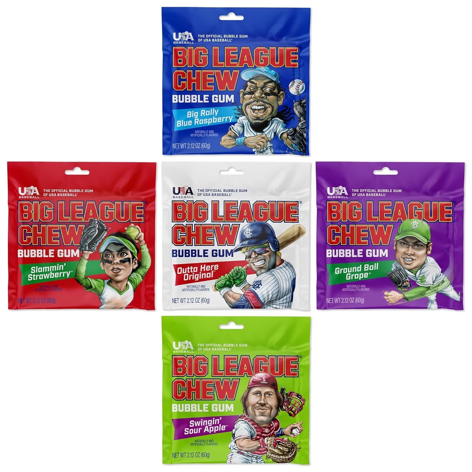 Bulk Variety Pack of 5 – Classic Baseball Bubble Gum Bulk with 5 Flavors for Teams and Parties, Dugout Snacks & Gifts – Nostalgic Candy Bubblegum