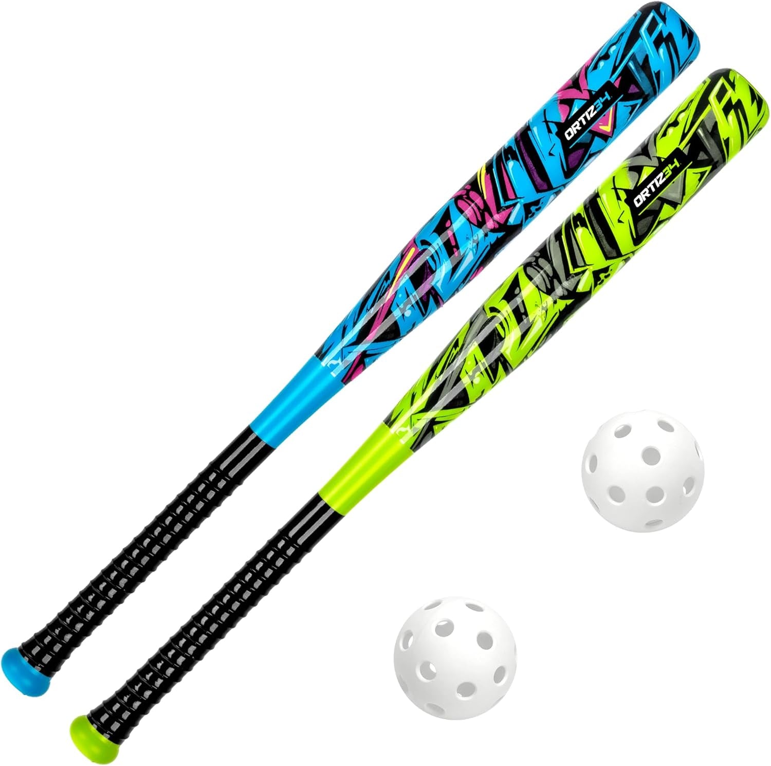 Bat & Ball Set - Graffiti Plastic Bat & Ball Homerun Set- David Ortiz Backyard Baseball Set for Youth, Kids, Teenagers, Adults (Bat & Ball Set, Blue)