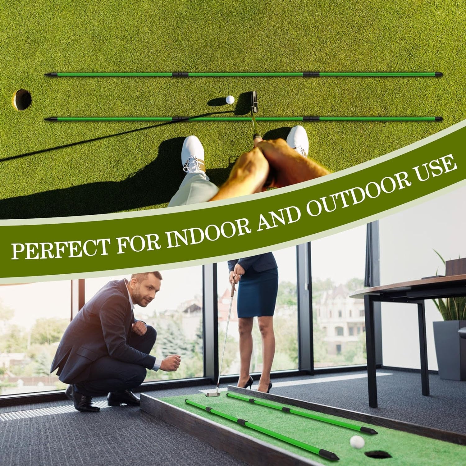 Golf Alignment Sticks 2 Pack,Upgraded 48" Collapsible Alignment Stick Golf Training Aid for Aiming, Putting, Swing Trainer, Golf Training Sticks with Clear Tube Case
