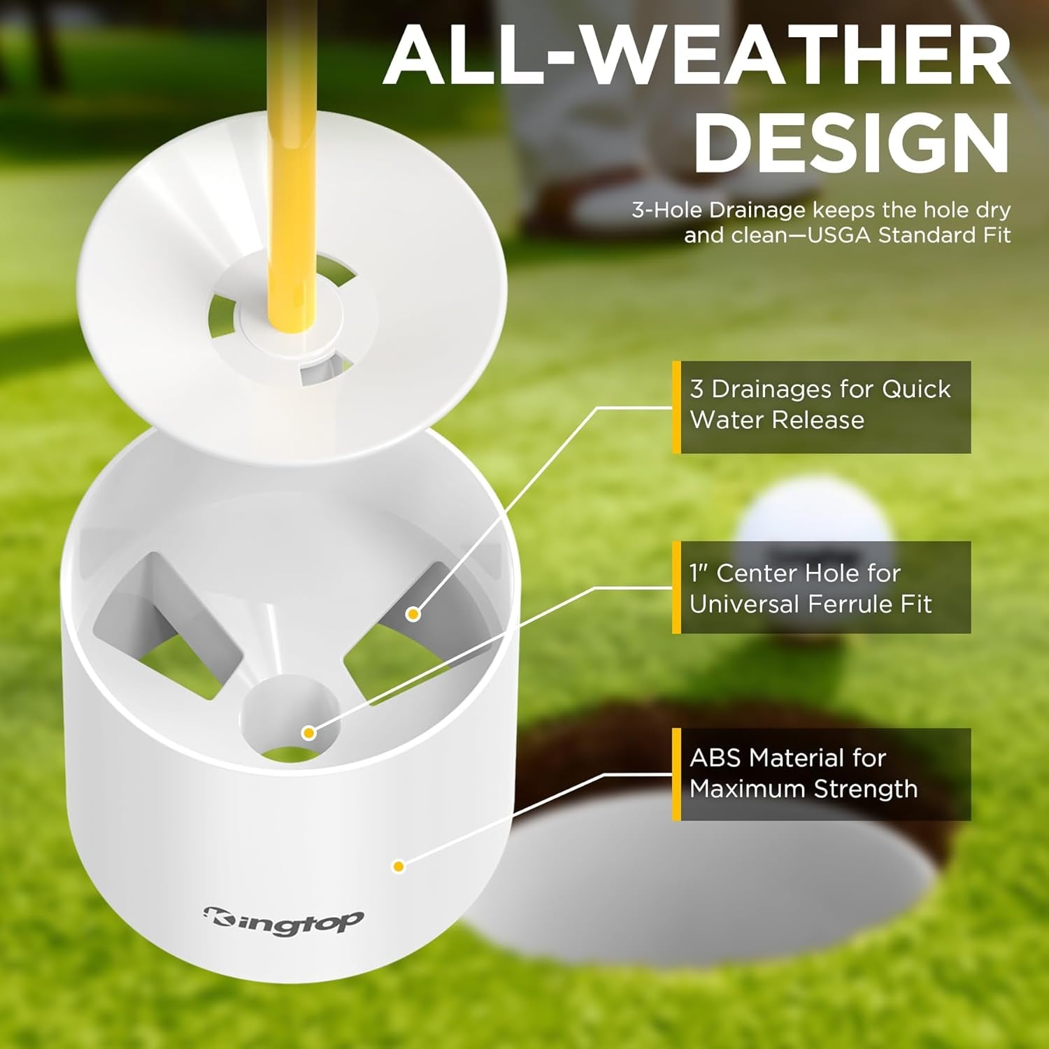 Golf Flagstick Mini, Practice Putting Green Flags for Yard, All 3 Feet, Golf Pin Flag Hole Cup Combo Kit, Fiberglass Portable 2-Section Design, Double-Side American Flag