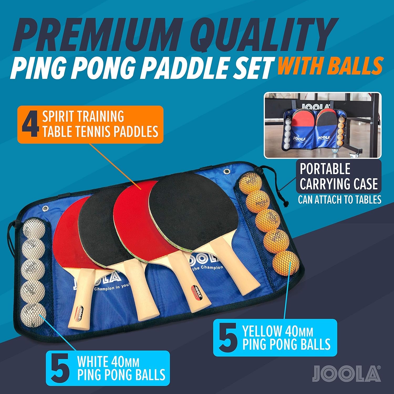 Family Premium Ping Pong Paddles Set of 4 - Advanced Table Tennis Rackets, 10 Training 3 Star Ping Pong Balls, and Storage Case - Competitive or Recreational Play - Indoor and Outdoor Compatible