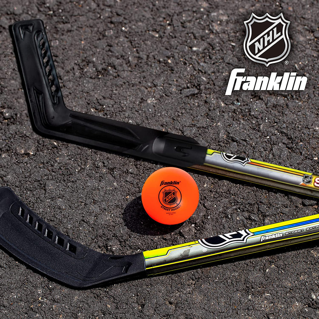 Franklin Sports NHL Kids Street Hockey Stick Set - Includes (2) Youth Street Hockey Sticks + (1) Outdoor Roller Hockey Ball - Perfect Hockey Starter Set for Kids