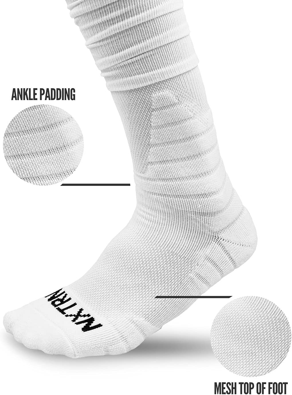 XTD Scrunch Football Socks, Extra Long Padded Sport Socks for Men & Boys