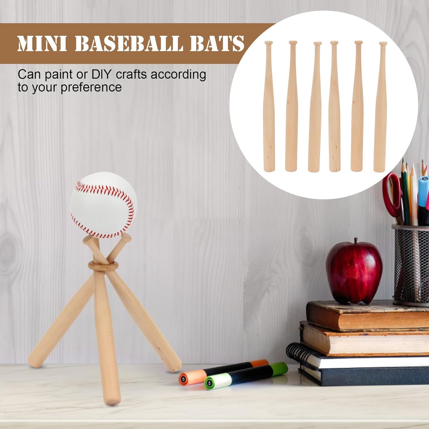 3 Pack 8" Mini Baseball Bats, Wooden Unfinished Wood Ball Bats Mini Baseball Bat, Unpainted Small Wooden Bats Small Party Favors for Painting Sports DIY Craft Projects