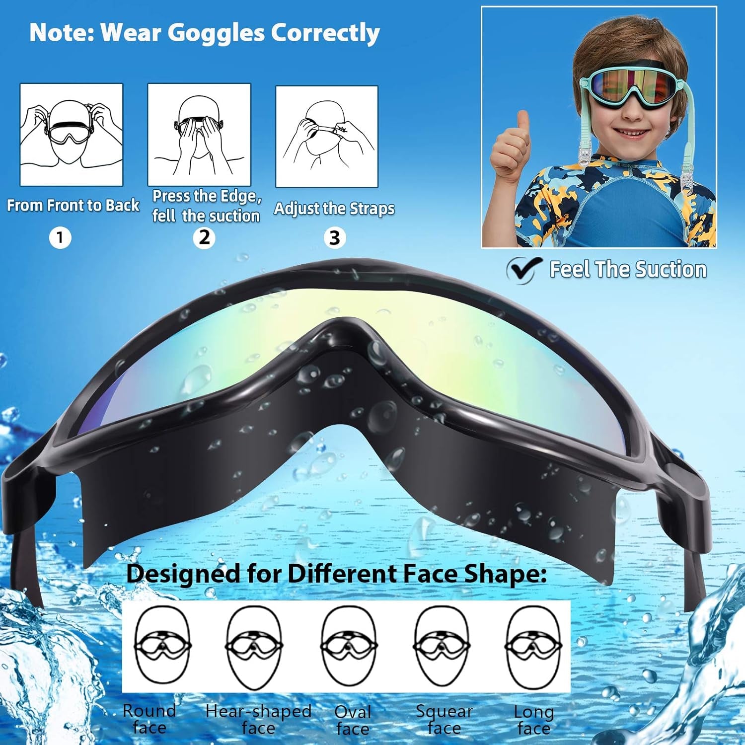 Swim Goggles 2 Pack Anti-Fog Anti-Uv Wide View Swimming Goggles for Kids 3-14