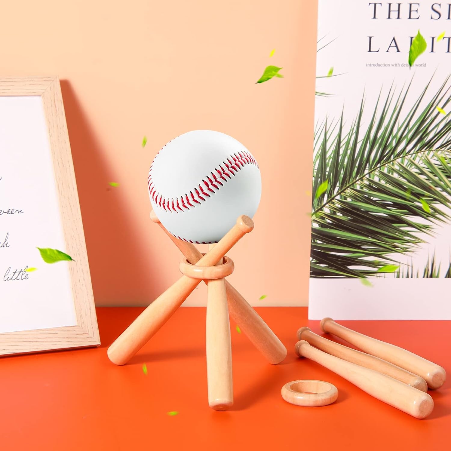 Baseball Stand Holders Balls Display Bat Wooden Stand Holder Display Centerpieces Tables for Baseball Sports Lover(1 Pack)