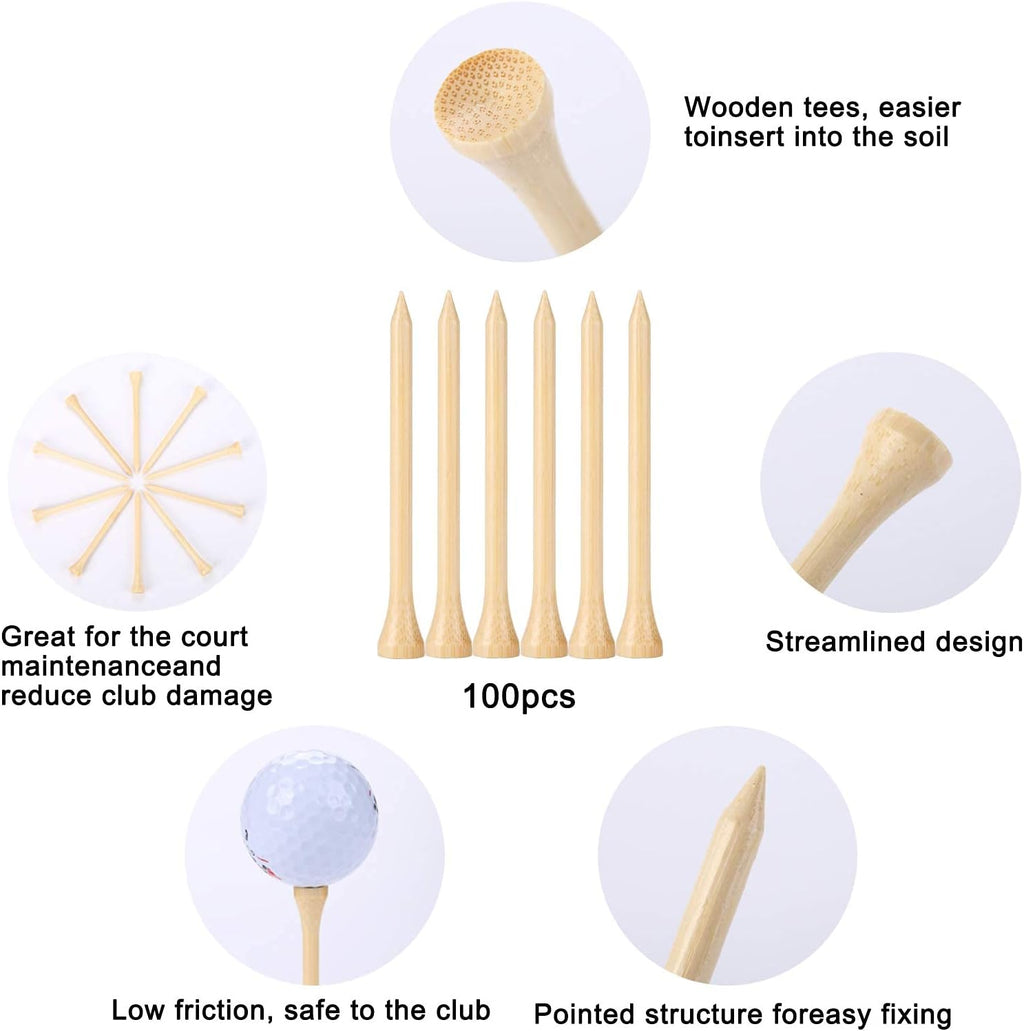 Golf Tees Durable Bamboo Tees 100Pcs 100Pcs 3-1/4" Friendly Biodegradable Material Reduce Friction Side Spin More Stable