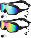 Swim Goggles 2 Pack, Wide View anti Fog&Uv Swimming Goggles for Audlt, No Leak Pool Beach Essentials for Men Women