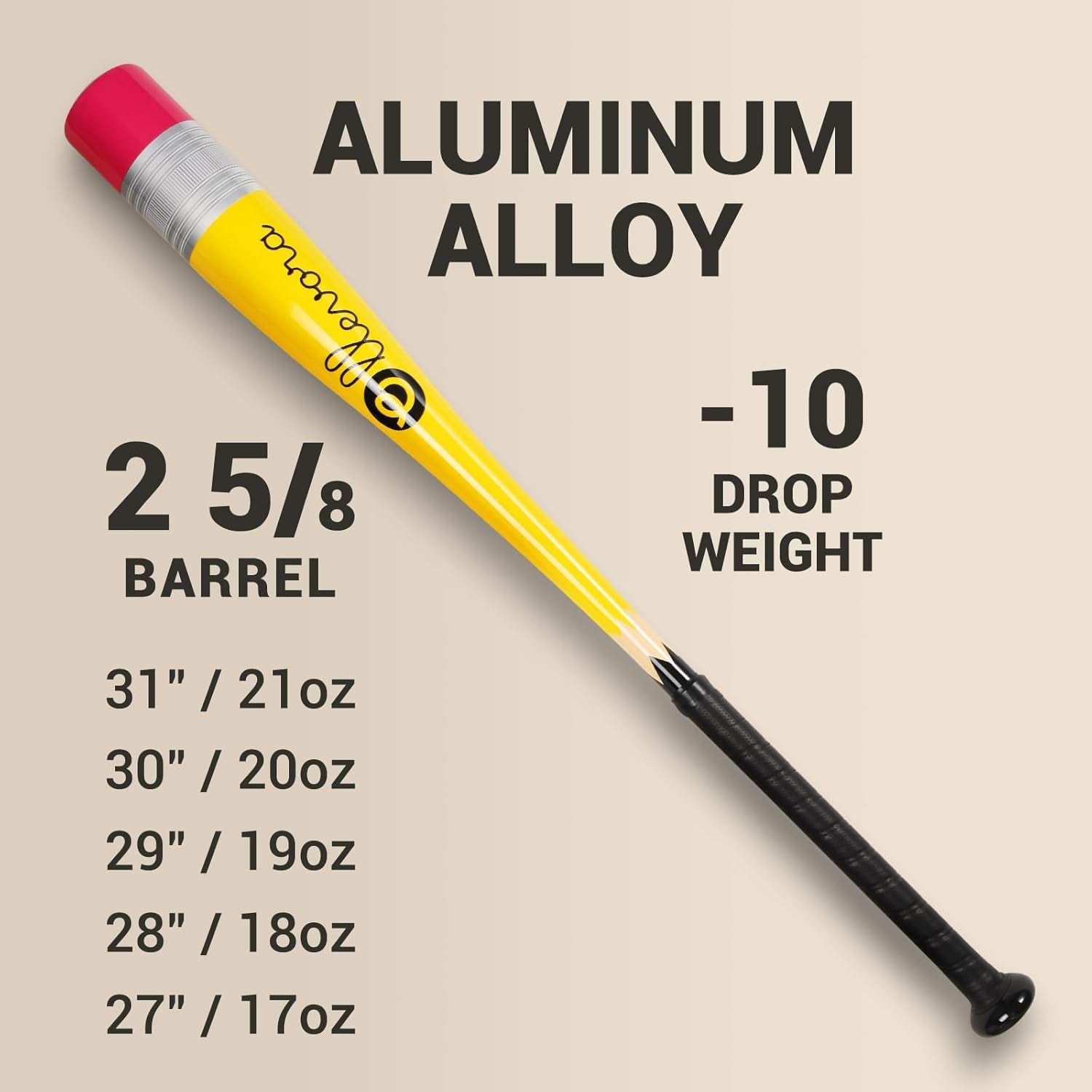 Pencil Bat - Novelty Backyard Baseball Games Gift - Youth Metal Baseball Bat - 2 5/8" Aluminum Barrel with Balanced Weight and Durable Finish