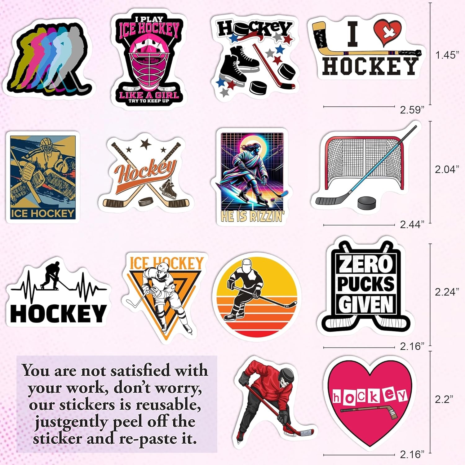 Ice Hockey Stickers 50Pcs Waterproof Vinyl Decor & Party Favors for Laptop, Water Bottle, Skateboard & Travel Gear | Non-Repeating Decals, High-Definition Print
