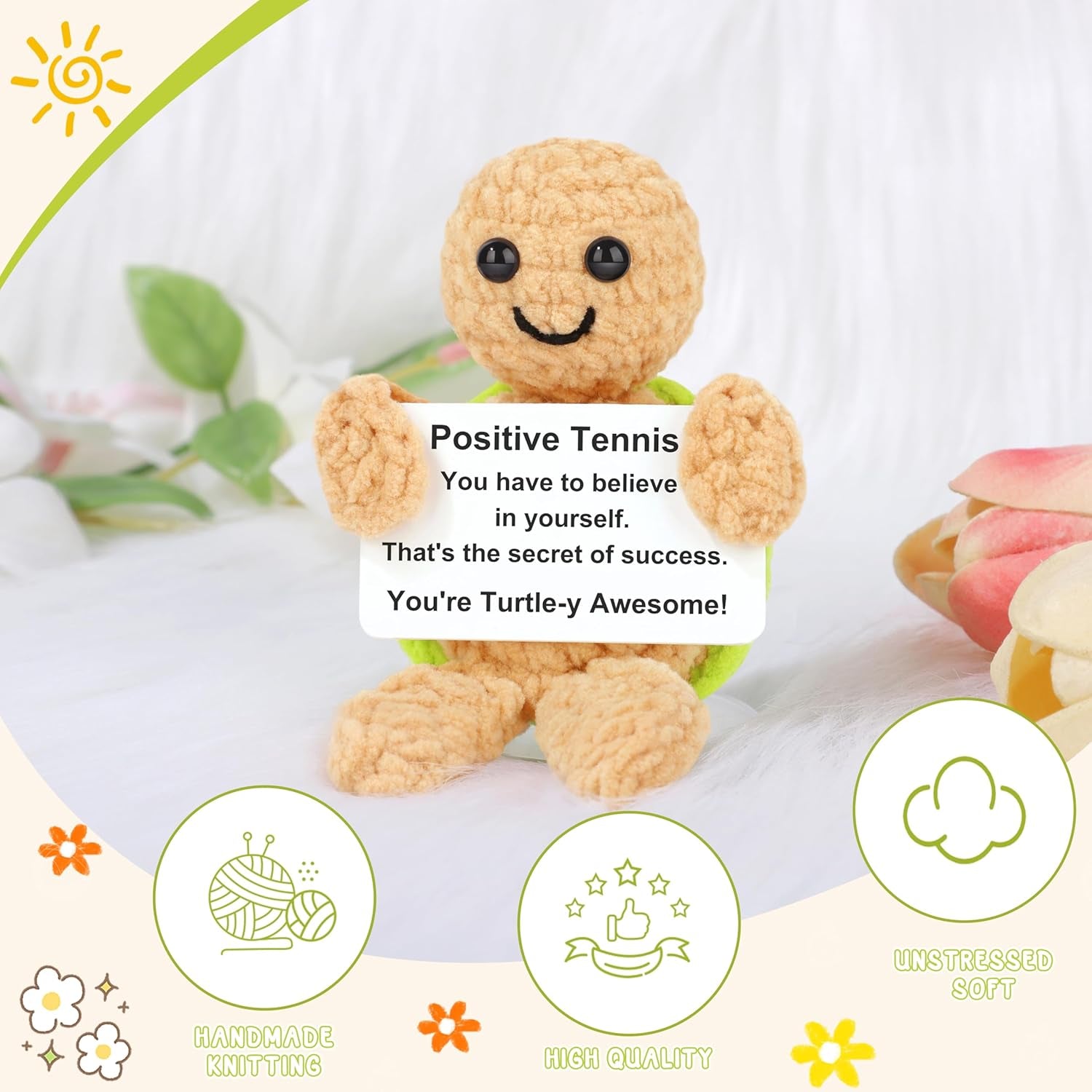 Graduation Gifts Mini Funny Crochet Tennis Gift-Positive Emotional Support Graduation Gifts for Players, Fans - Handmade Crochet Turtle Tennis Stuff