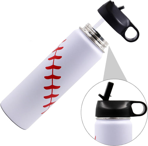 22 Oz Baseball Water Bottle, Sports Flask Metal Travel Tumbler with 2 Lids, Stainless Steel Double Wall Vacuum Insulated Leak Proof Thermo Water Bottles, Baseball Accessories Gifts for Mom Boys Girls