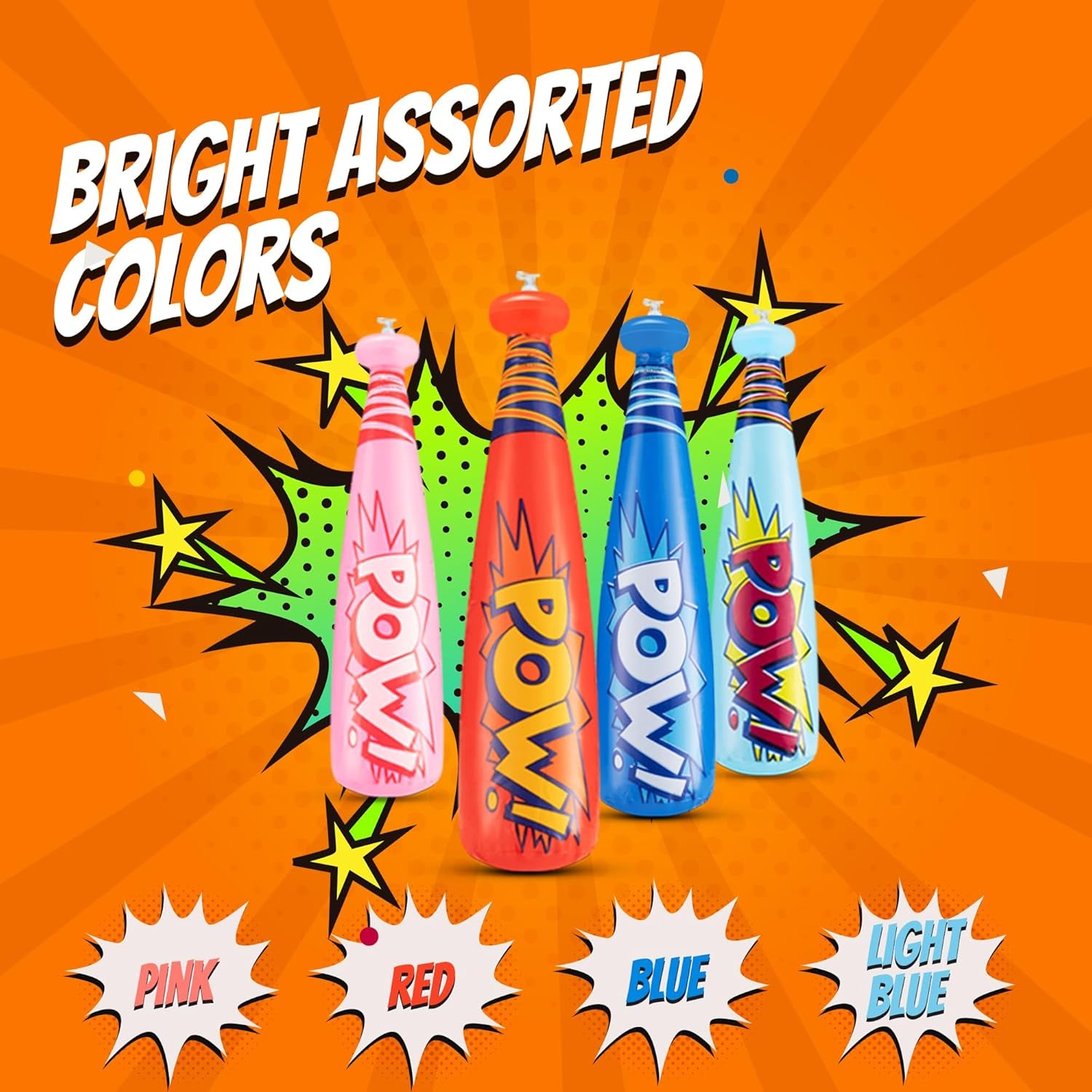 Pow Inflatable Baseball Bat - (Pack of 12) 20 Inch Inflatable Toy Bat, Carnival Prizes, Baseball Party Favors Goodie Bag Stuffers, Decorations Party Prizes for Kids