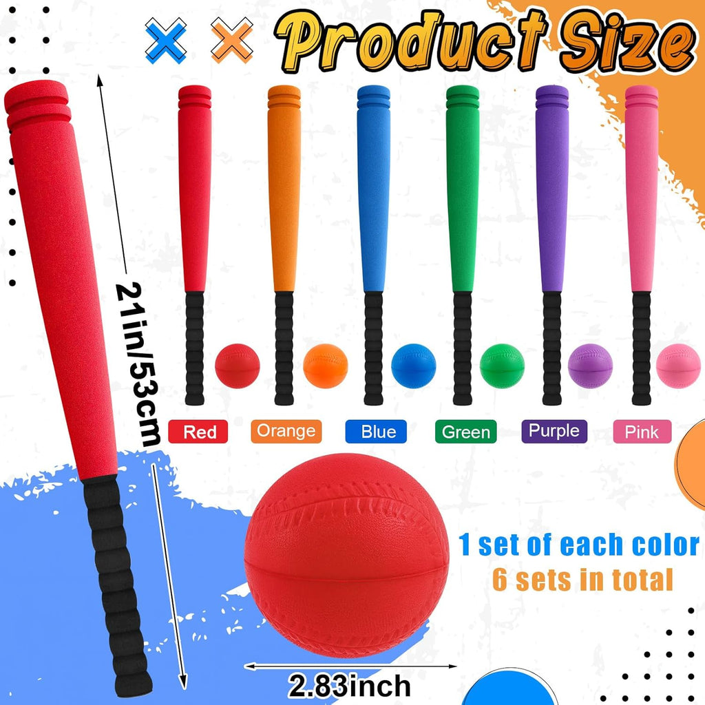 6 Set Foam Baseball Bat Set Including 6 Bats and 6 PE Equipment for Elementary School Foam Baseball Bat for Safety Play