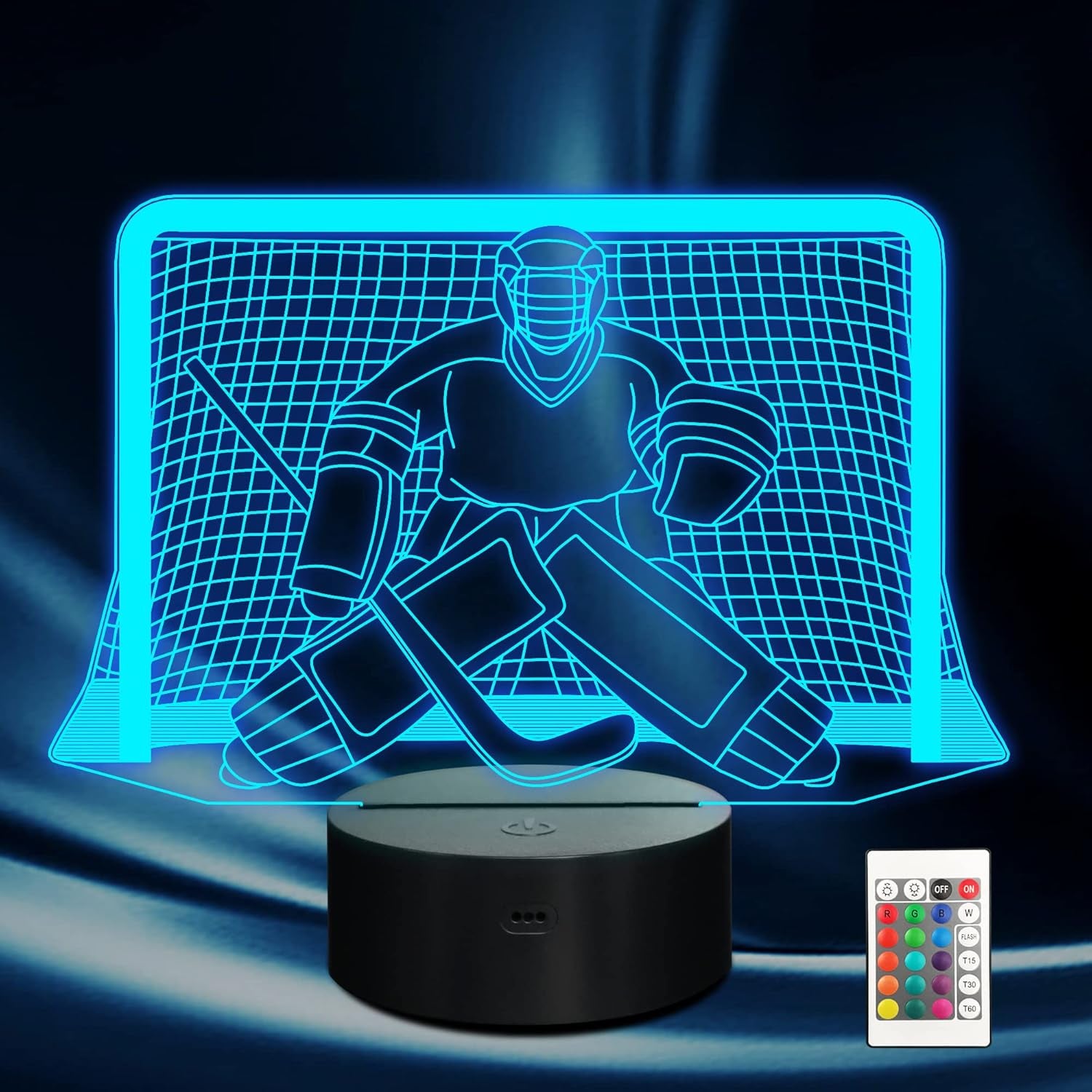 Ice Hockey Night Light, 3D Goalie Lamp with 16 Color Changing, Remote Control and Timer, Men'S Ice Hockey Decor Light for Kids, Boys, Girls, Sports Fans