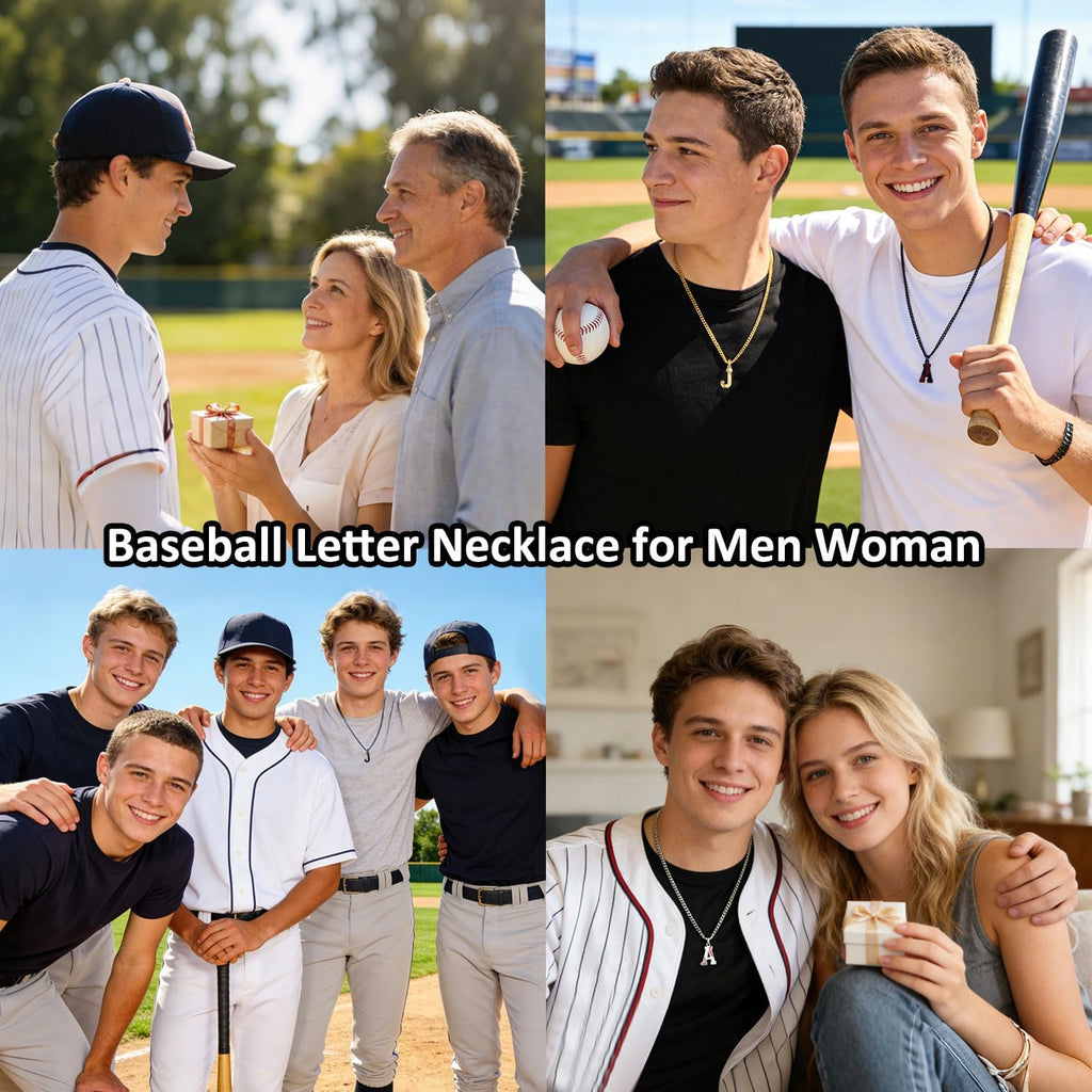 Baseball Initial A-Z Letter Necklace - Men'S Baseball Charm Pendant in Stainless Steel Silver Chain, 22Inch Personalized Gift