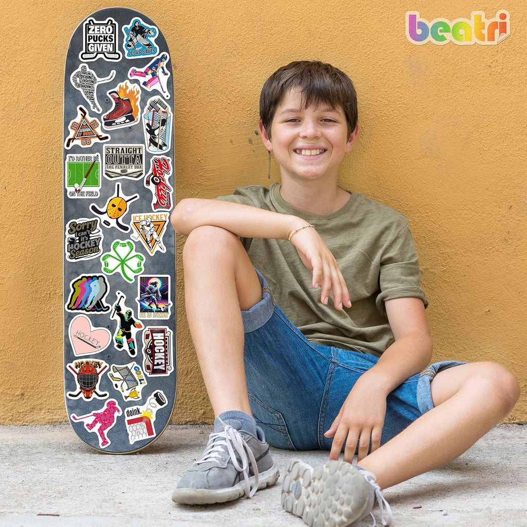Ice Hockey Stickers 50Pcs Waterproof Vinyl Decor & Party Favors for Laptop, Water Bottle, Skateboard & Travel Gear | Non-Repeating Decals, High-Definition Print
