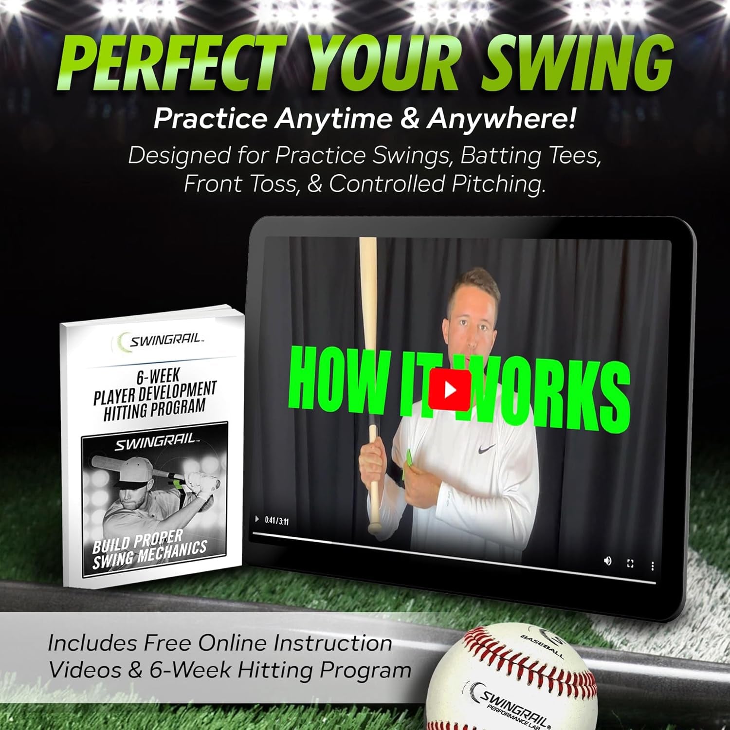 Baseball/Softball Hitting Trainer – Swing Trainer Aid for Batting & Hitting Practice – Baseball Training Equipment to Improve Bat Speed, Swing Mechanics, Contact & Timing – for Ages 9 and Up