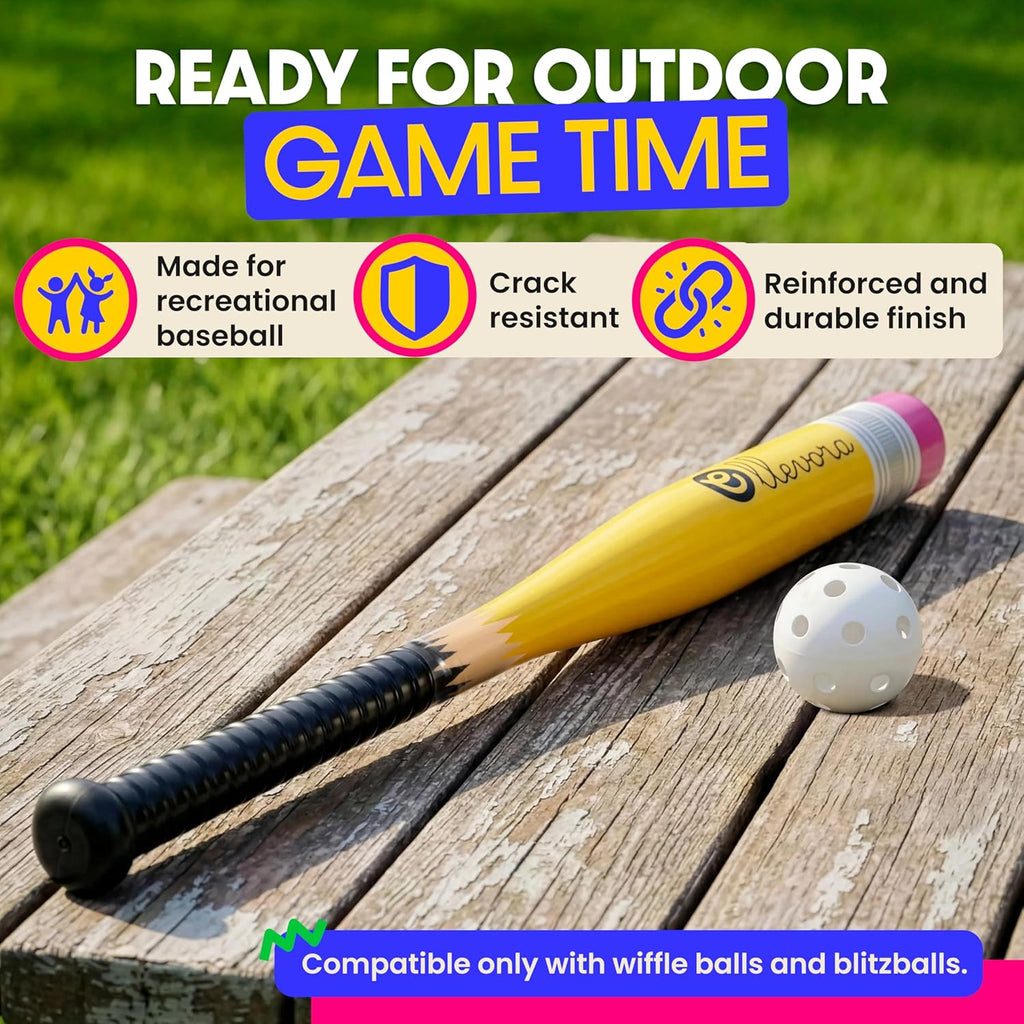 Pencil Bat - Plastic Youth Baseball Bat and Ball Set - Reinforced Durable Barrel ~29" - Backyard Baseball Games Gift - Balanced Weight - Easy to Swing