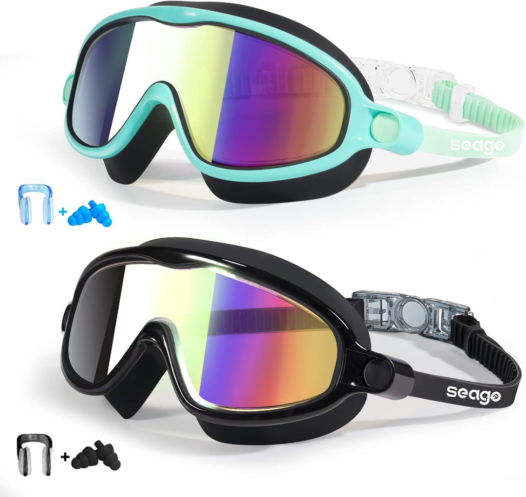 Swim Goggles 2 Pack Anti-Fog Anti-Uv Wide View Swimming Goggles for Kids 3-14