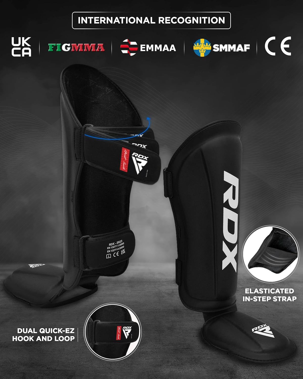 Shin Guards Kickboxing Muay Thai, SATRA SMMAF Approved, Premium Maya Hide Leather, Leg Instep Protection Pads, MMA Martial Arts Kicking Sparring Training Gear, BJJ Karate Boxing Taekwondo, Black