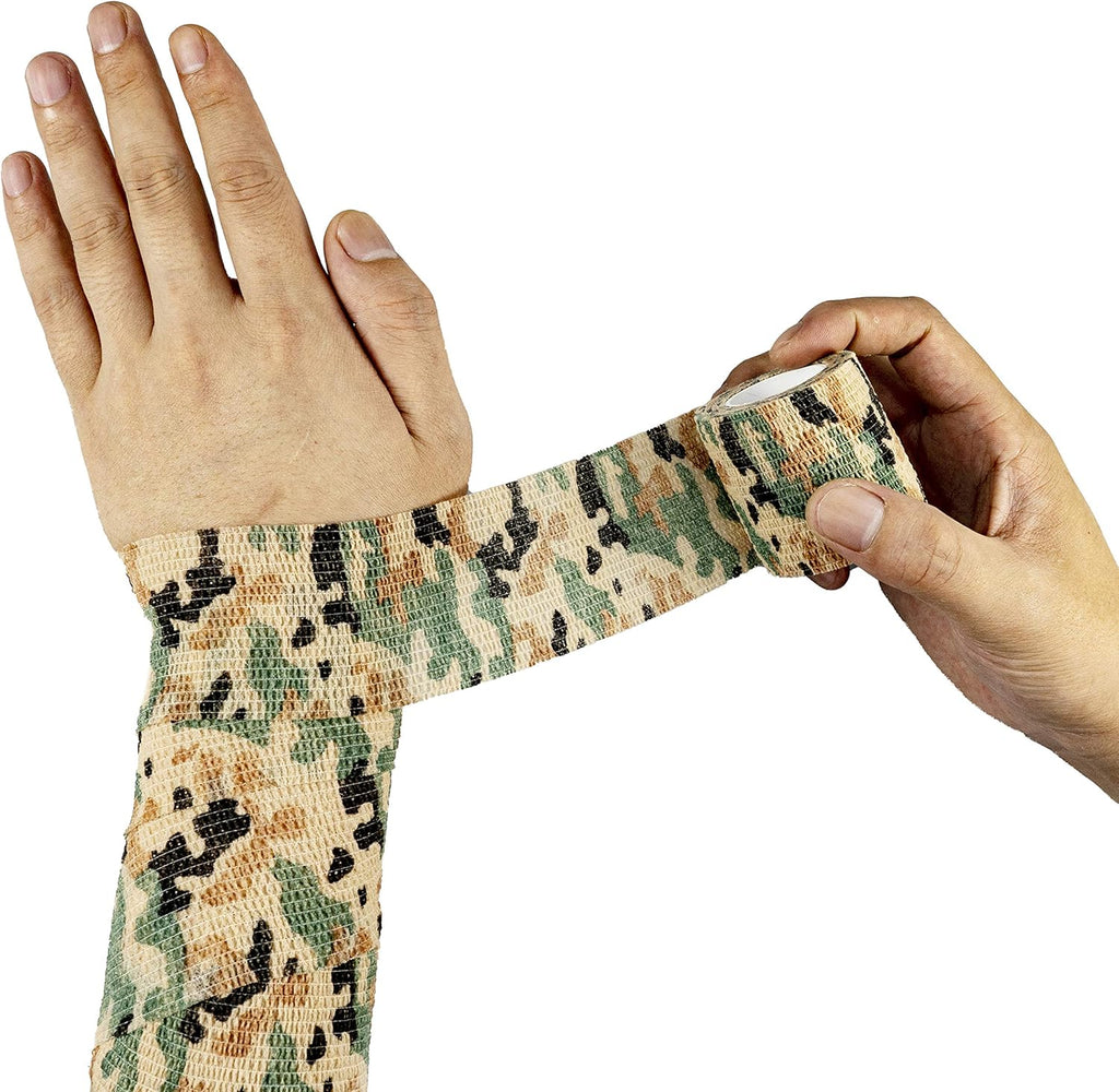 9 Rolls Self Adhesive Wrap Athletic Tape Gauze, Breathable Elastic Cohesive Bandage for Sports Injury & Pet (7 Pcs 2" X 5 Yards + 2 Pcs 1" X 5 Yards) (German Woodland Camo)