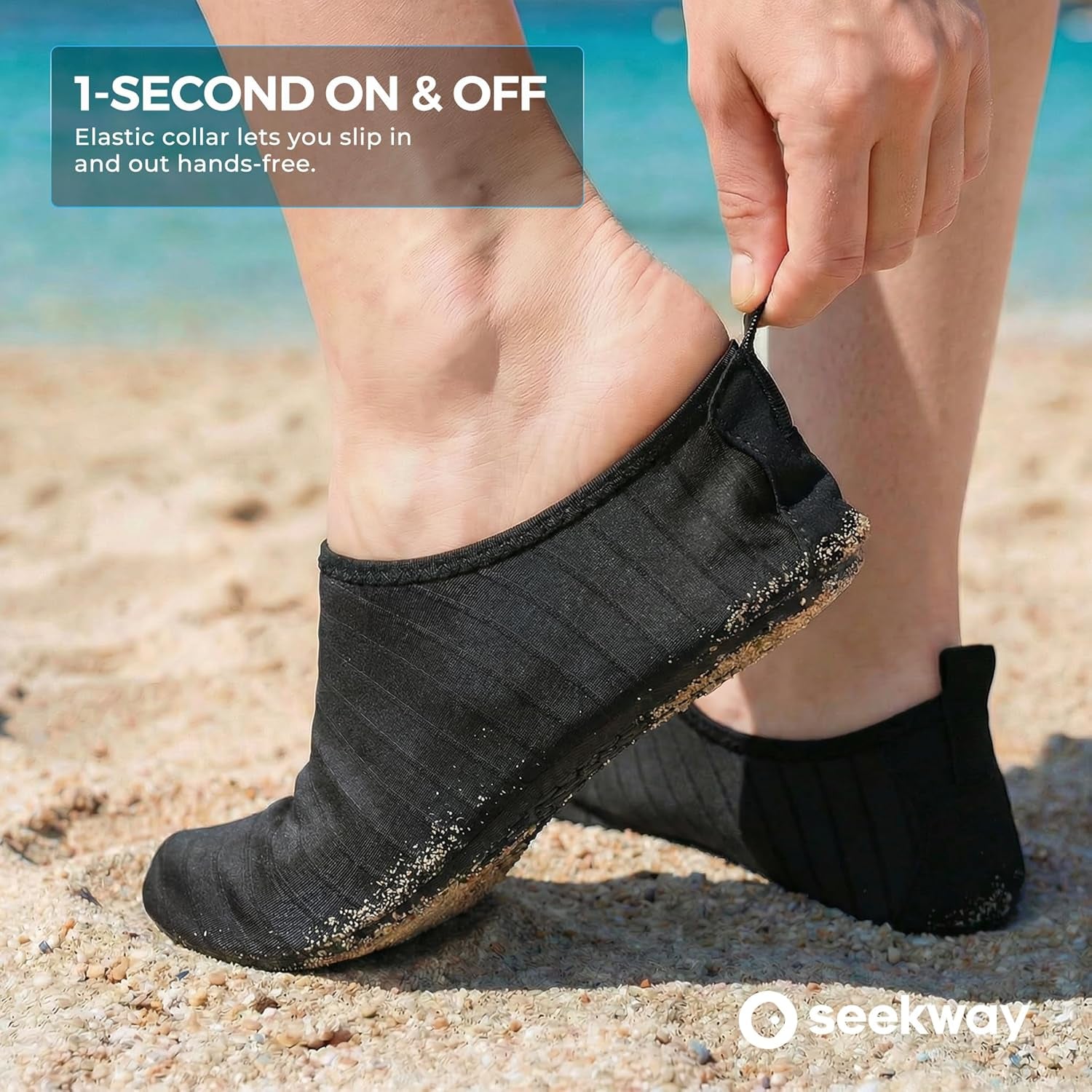 Water Shoes Women Men Adult Quick-Dry Aqua Socks Barefoot Non Slip for Beach Swim River Pool Lake Surf Black SK002(U)