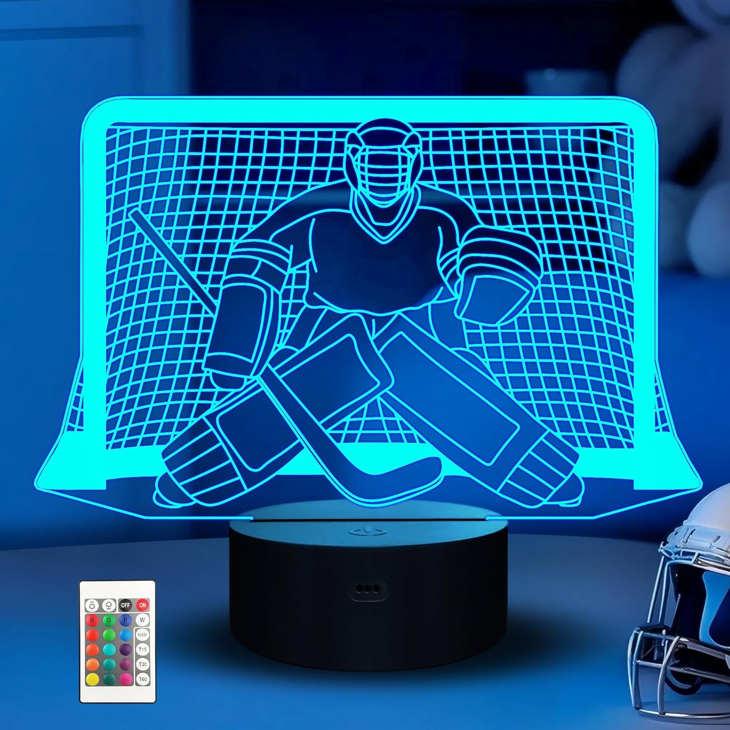 Ice Hockey Night Light, 3D Goalie Lamp with 16 Color Changing, Remote Control and Timer, Men'S Ice Hockey Decor Light for Kids, Boys, Girls, Sports Fans