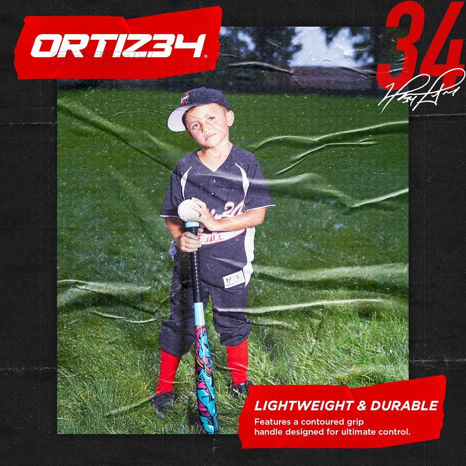 Bat & Ball Set - Graffiti Plastic Bat & Ball Homerun Set- David Ortiz Backyard Baseball Set for Youth, Kids, Teenagers, Adults (Bat & Ball Set, Blue)