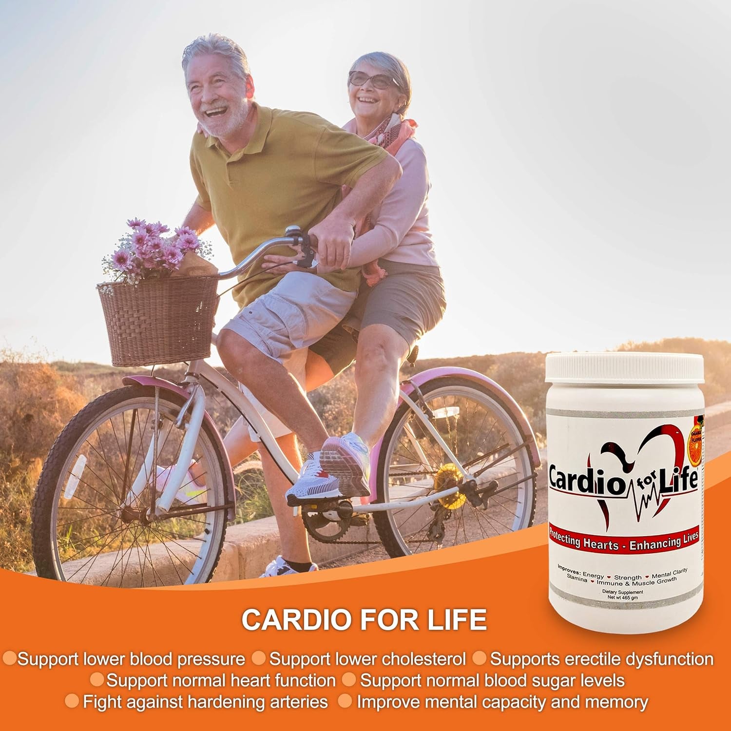 Cardio for Life L-Arginine Powder 16Oz - Natural Nitric Oxide Supplement Cardiovascular Increase Energy - Orange