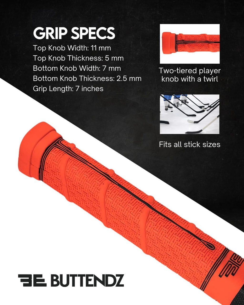 Future Rubber Replacement Hockey Grip - Step down Knob, Two-Tiered Player Knob with Twirl, Fits All Stick Sizes for Superior Control and Puck Feel