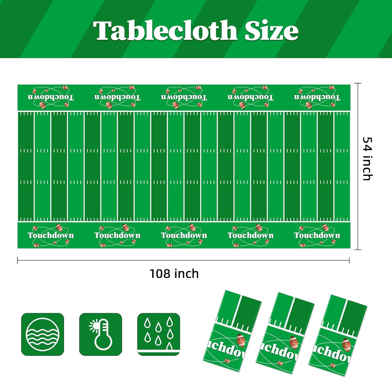 Football Party Decorations,3 Pack Football Tablecloth Disposable Plastic Tablecloth 54" X 108" Plastic Table Cloth for Rectangle Tables,Birthday Party Decor,Parties Supplies for Home,Dinner