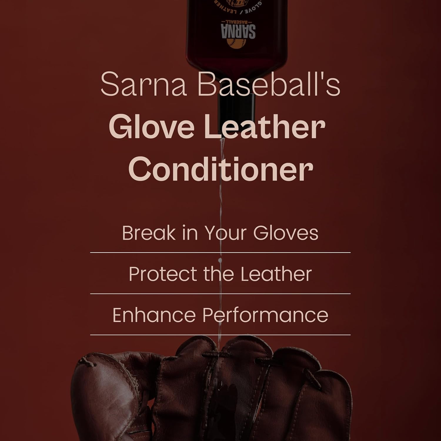 Glove Conditioner, Liquid, 8 Oz – Water-Based, Non-Darkening, No Sticky Residue – Glove Conditioner for Mitts, Baseball & Softball Gear Made in USA