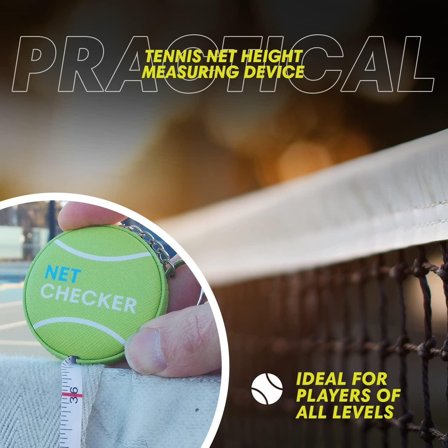 Net Checker Tennis Net Height Measuring Tape and Keyring