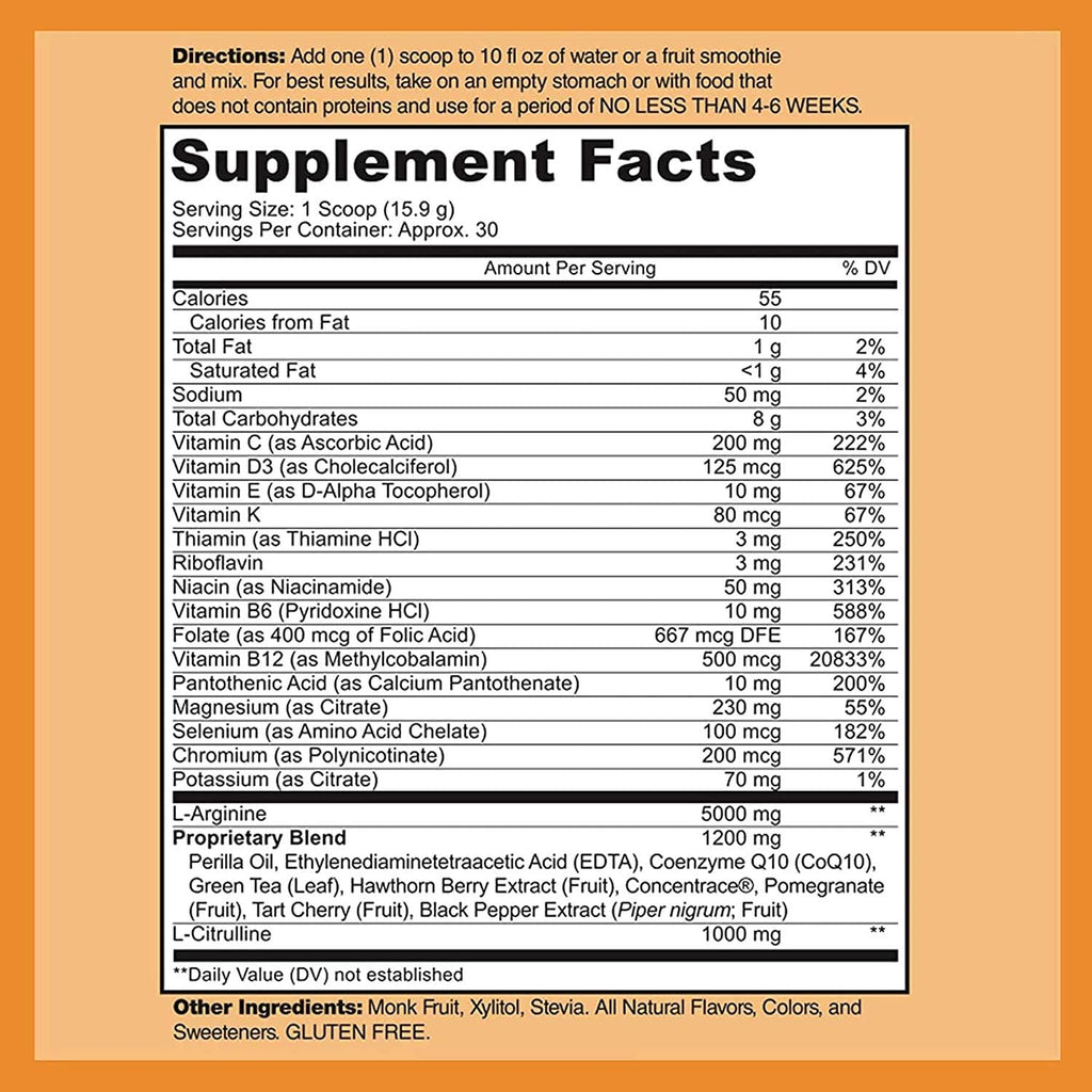 Cardio Heart Health Powder – L-Arginine Supplement 5000Mg & L-Citrulline 1000Mg, Tart Cherry Flavor (Pack of 2-16.82 Oz / 33.64 Oz)