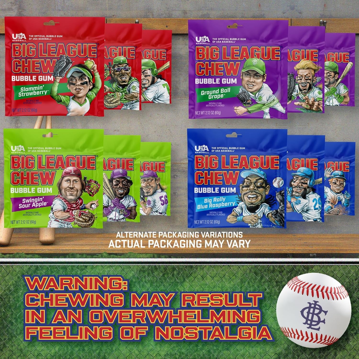 Bulk Variety Pack of 5 – Classic Baseball Bubble Gum Bulk with 5 Flavors for Teams and Parties, Dugout Snacks & Gifts – Nostalgic Candy Bubblegum
