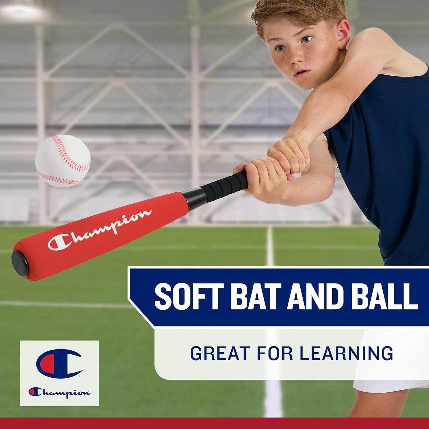 Toddler Baseball Set (Red/White/Blue), Big Fly Foam Bat and Soft Ball Kit for Kids Ages 3+, Oversized 24” Lightweight Bat with Molded Core, for Safe Indoor or Outdoor Play