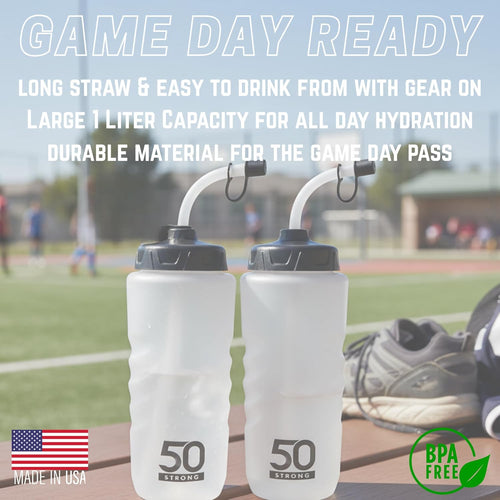 1 Liter Water Bottle with Straw – 2-Pack Easy-Squeeze Sports Bottles with Long Straw & Built-In Finger Grip – Bpa-Free – Made in USA – Ideal for Hockey, Football, Lacrosse & Boxing