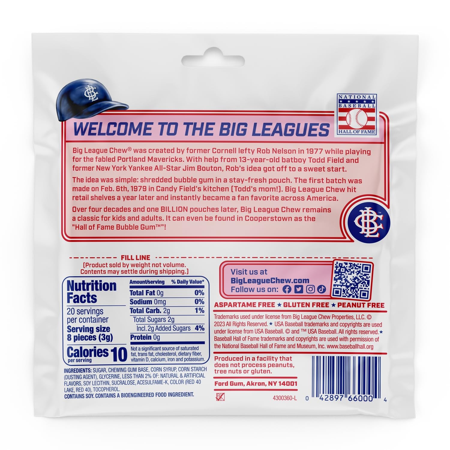 Outta Here Original Bubble Gum - Classic Ballpark Flavor | Perfect for Baseball Games, Teams, Concessions, Parties, and More | Pack of 12 Bags (2.12Oz Each)
