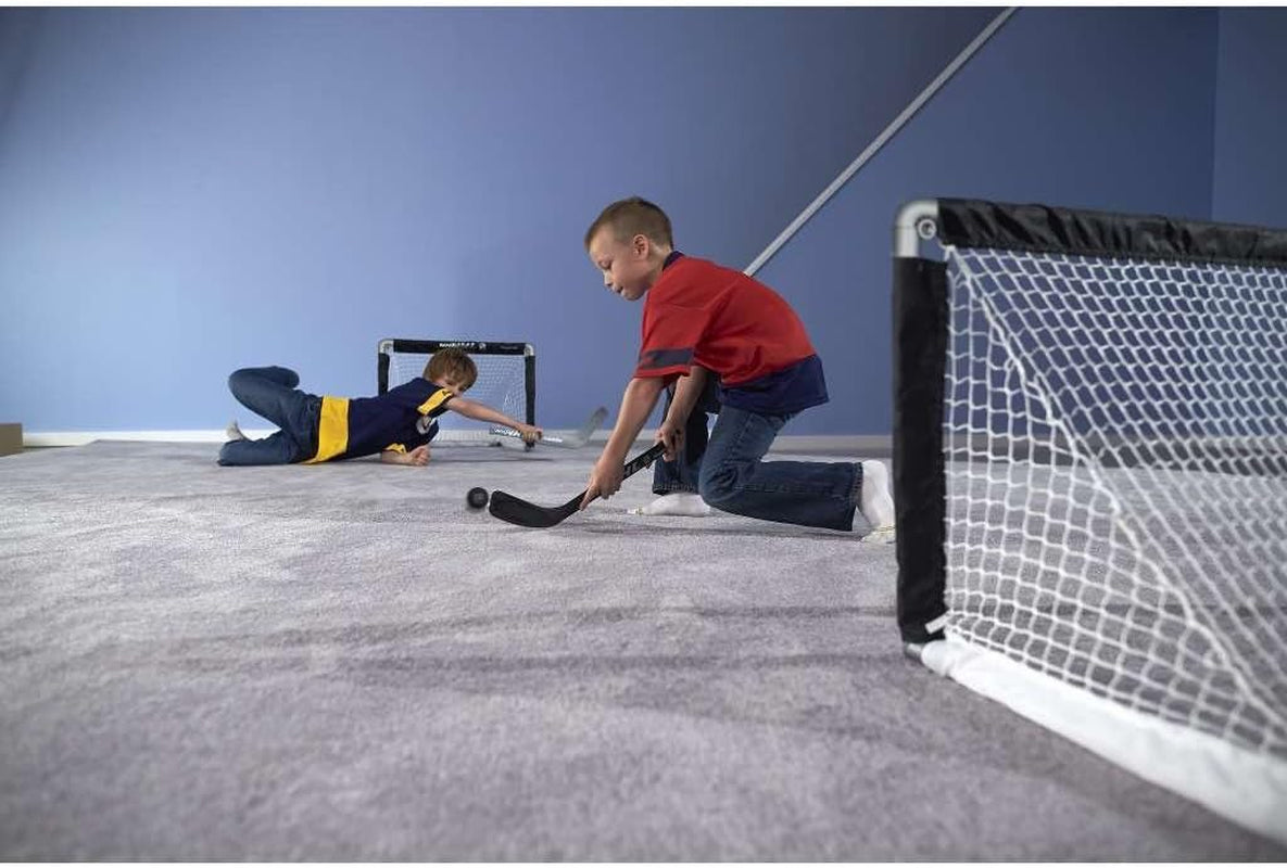 Franklin Sports NHL Kids Mini Hockey Goal Set - (2) Mini + Knee Hockey Goals, (4) Youth Sticks, (2) Goalie Sticks + (4) Foam Balls - Knee + Mini Hockey Set