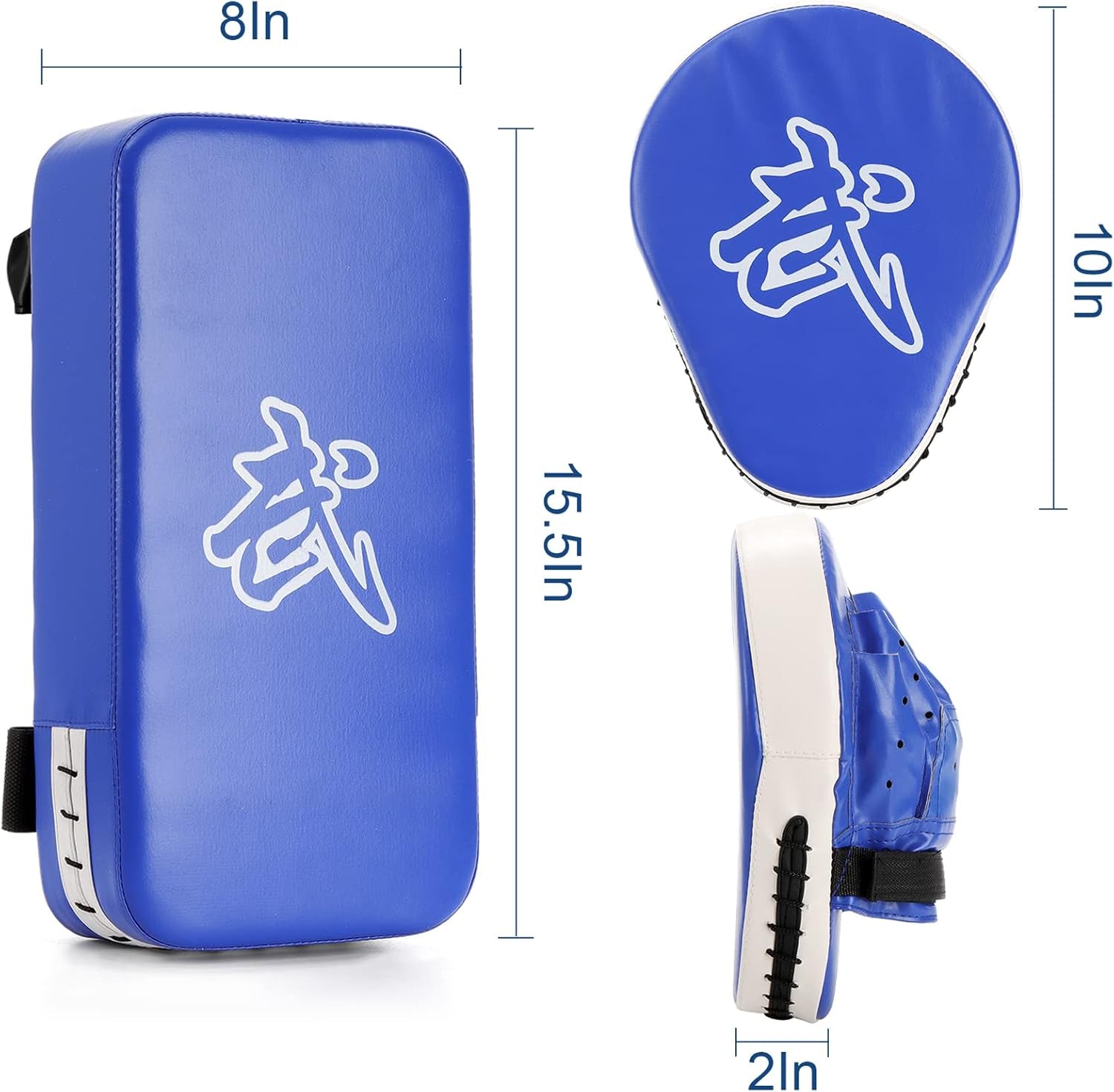 Boxing Focus Pads and Taekwondo Pad, 15.5 X 8 Blue, 2-In-1 Punching Mitts Kick Pack Set, Martial Arts MMA Kicking Shield Training for Men Women Gym
