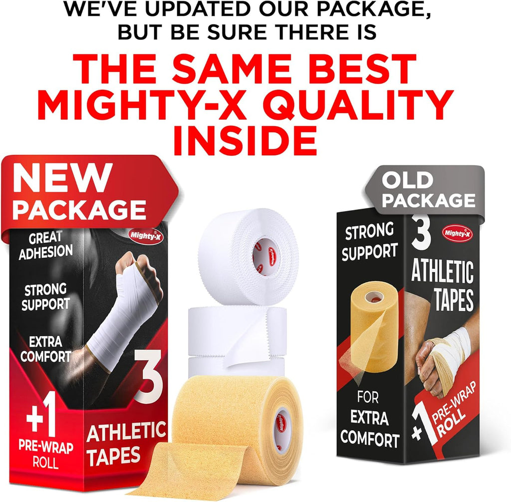 Premium White Athletic Tape for Injuries - 3 Pack with Pre-Wrap - Easy Tear & No Sticky Residue - Sports Zinc Oxide Tape - Ankle, Wrist, Fingers - Ideal for Soccer, Gymnastics, Boxing