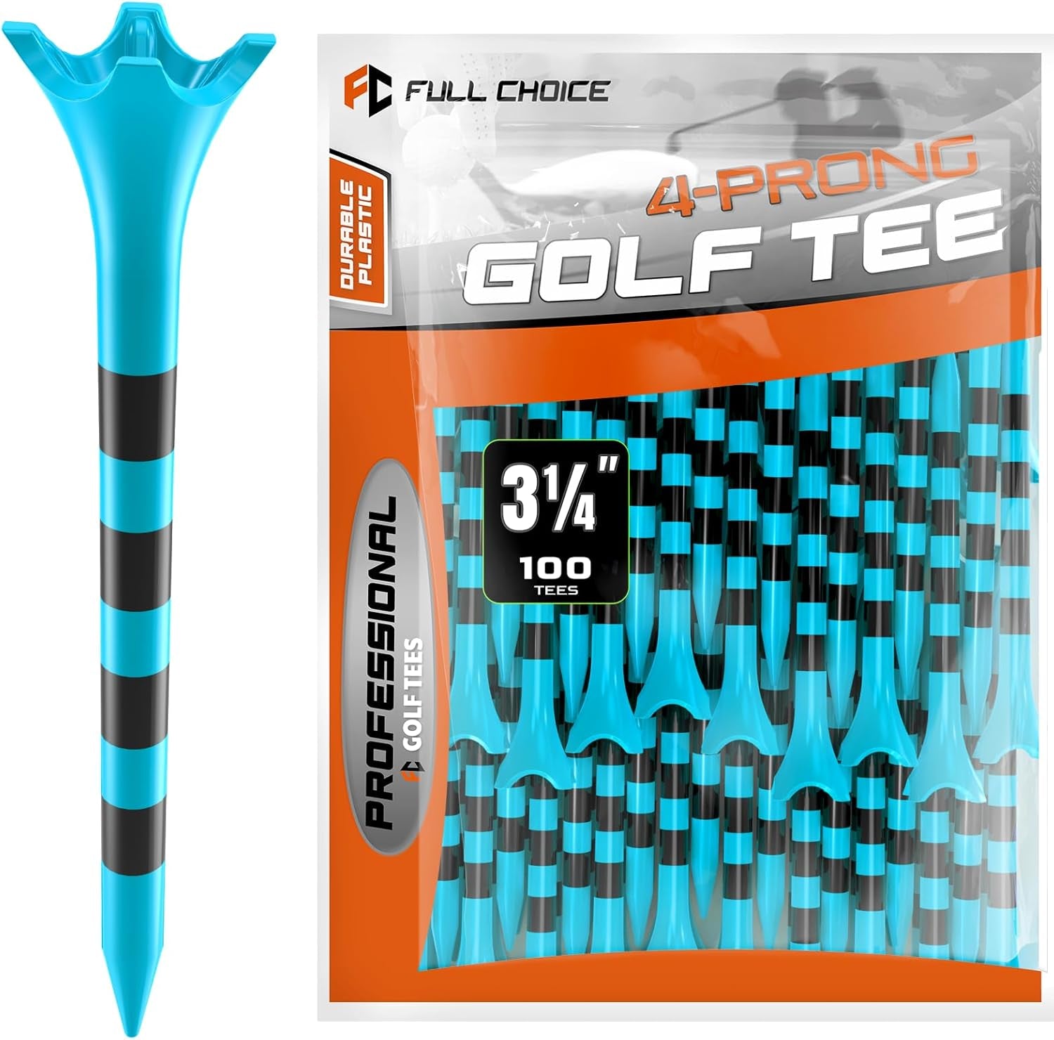 Professional Plastic Golf Tees 50/60/100 Pack (3-1/4" or 2-3/4"), Enhanced Durability & Stability, Engineered to Minimize Friction and Side Spin